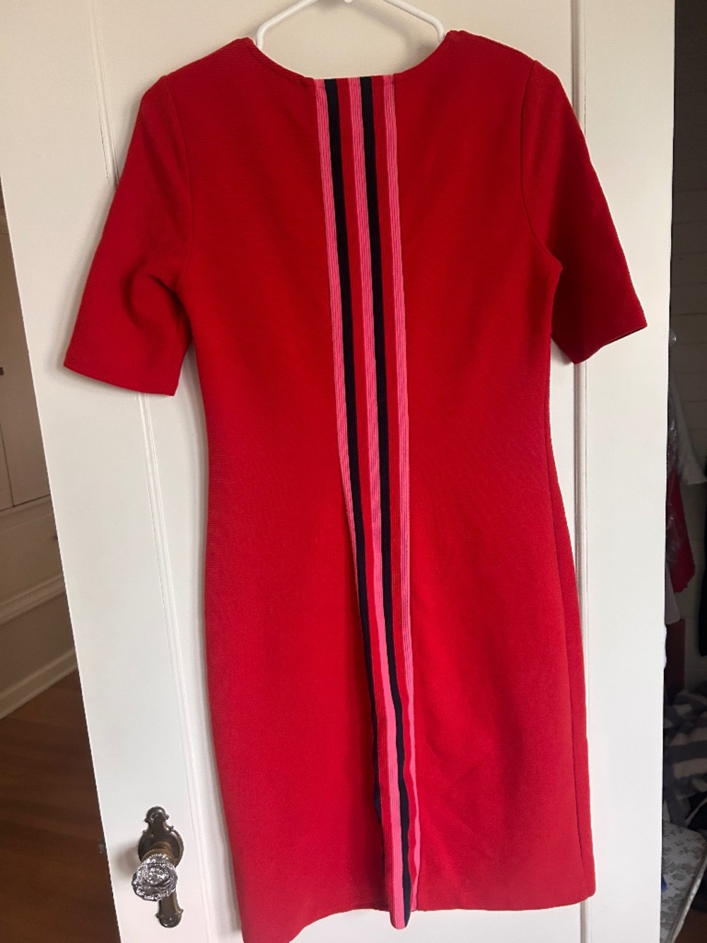 Boden Women’s red jersey dress with stripes down the back size 6L